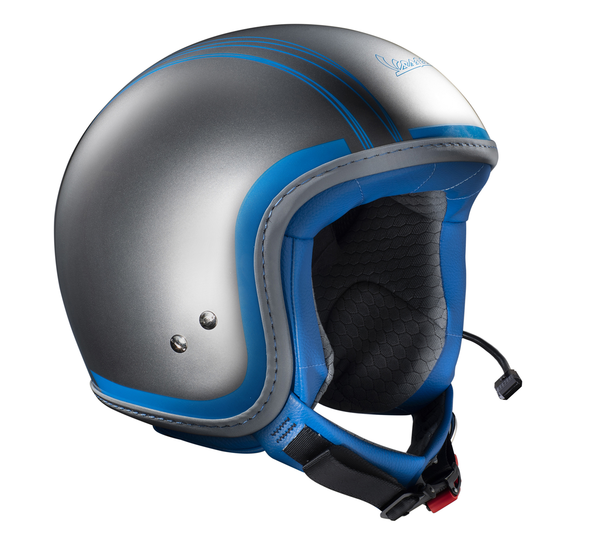 Casco jet Vespa Elettrica Tech blu (Bluetooth) plata