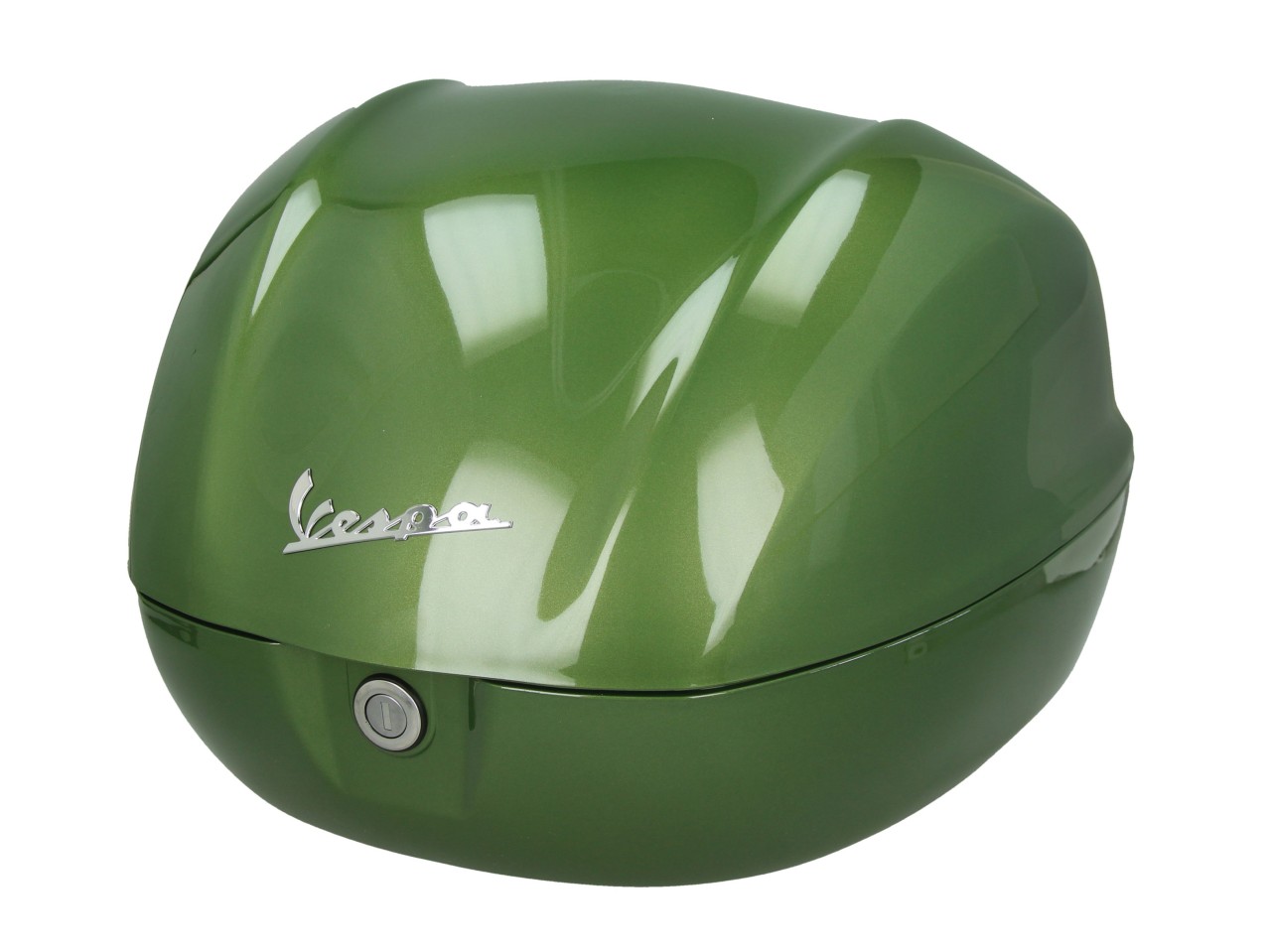 Baúl trasero para Vespa de 32 l, verde brillante, modelo V28, sin respaldo