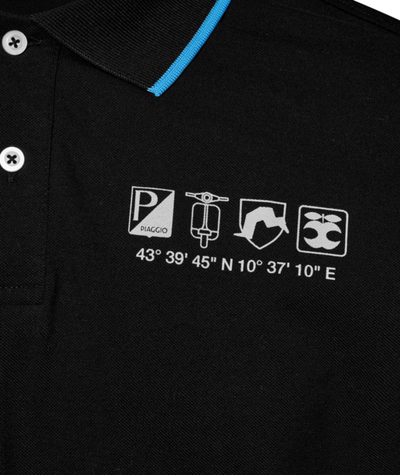 Camiseta polo Vespa negra, colección DEC